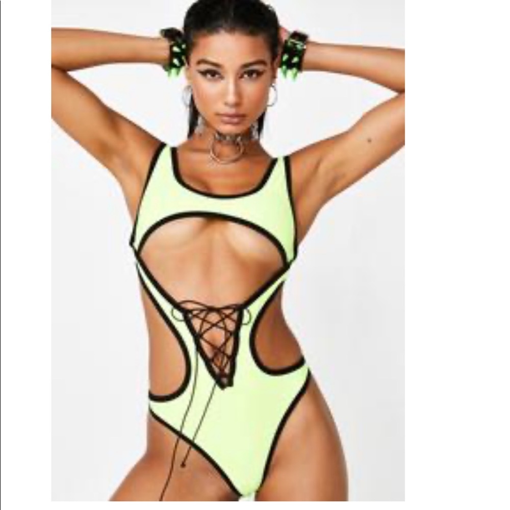 DOLLSKILL NEON GREEN/YELLOW BODYSUIT SIZE L